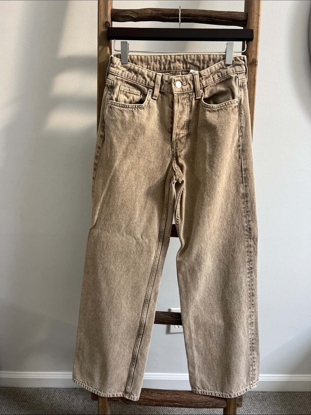 H&M Size 0 Baggy Wide Loose Fit Low Waist Denim Jeans - Tan